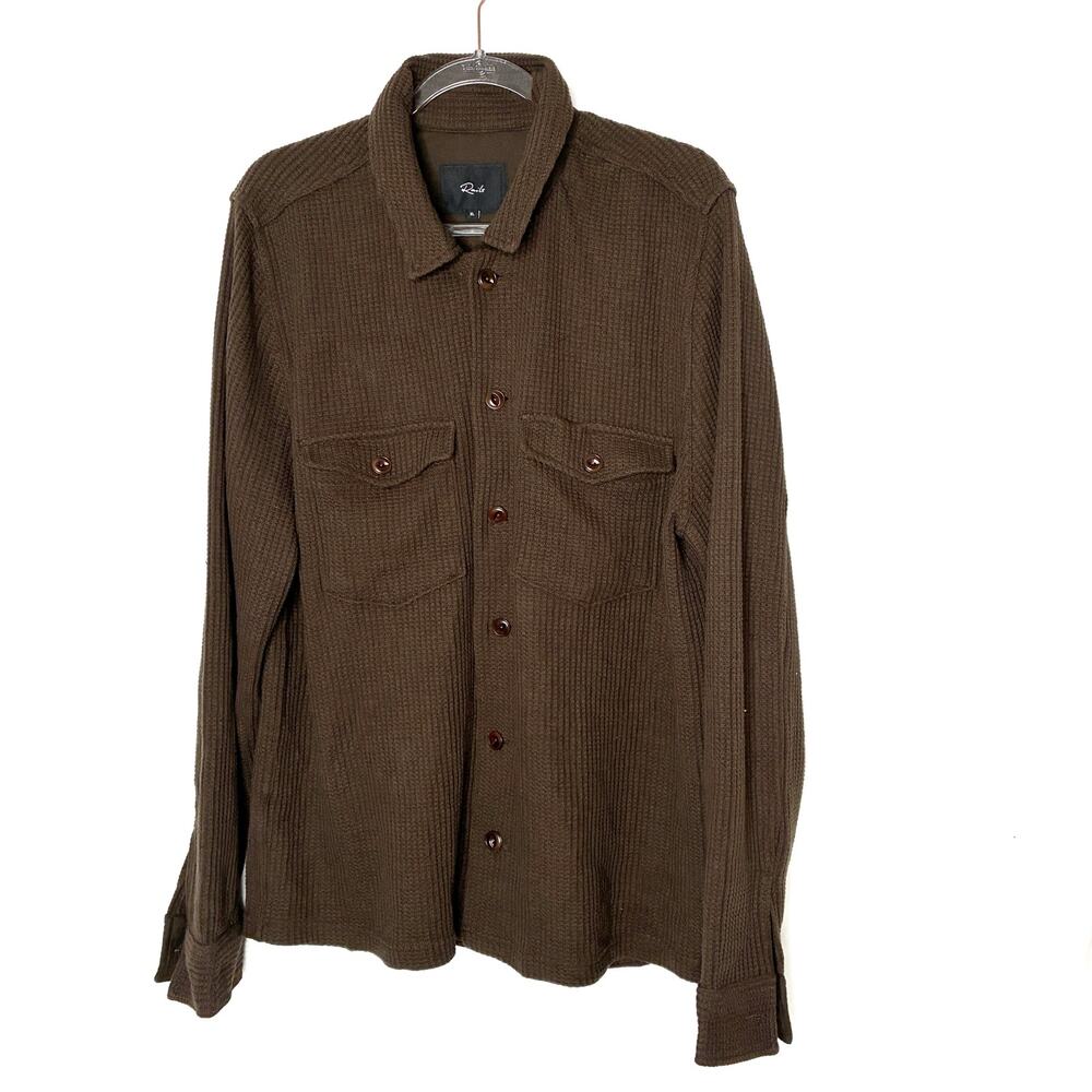 Rails Wells Chocolate Brown Waffle Knit Thermal Button Up Shirt Mens X-Large